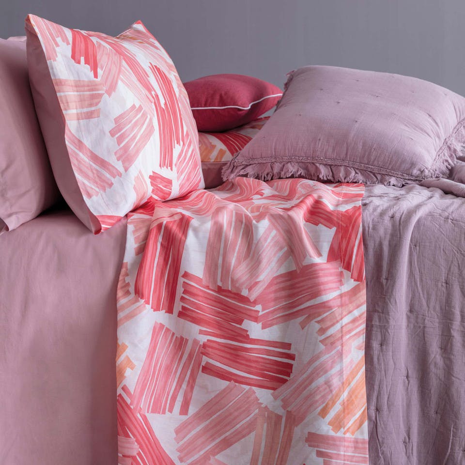 Completo Letto In Cotone Twist Rosa